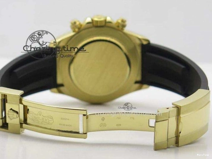 MiroTime 0403 Stylish Daytona YG BP Maker Gold Dial Sticks Markers On Rubber Strap A7750@ 4012